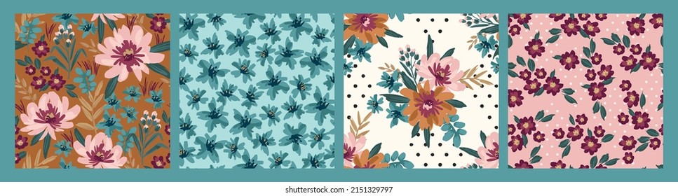 Floral seamless patterns. Vector design for paper, cover, fabric, interior decor and other use