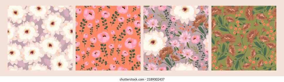 Floral seamless patterns. Vector design for paper, cover, fabric, interior decor and other users