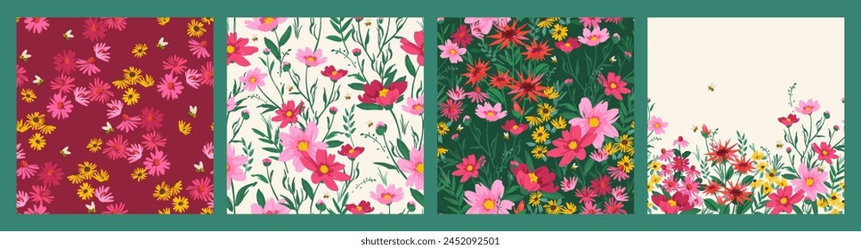 Patrones florales sin costuras. Diseño de Vector para papel, cubierta, tela, decoración interior y otros usos