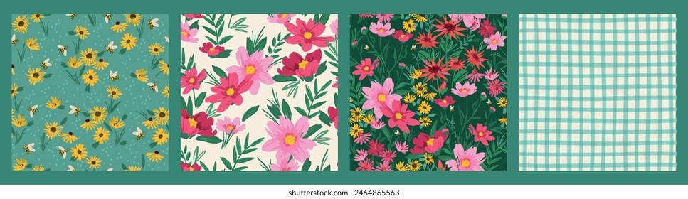 Floral seamless patterns. Vector design for paper, cover, fabric, interior decor and other use