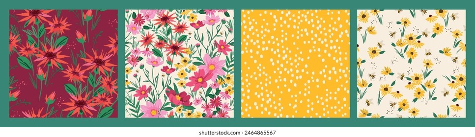 Floral seamless patterns. Vector design for paper, cover, fabric, interior decor and other use