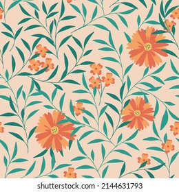 Floral seamless patterns With Warm color palette. Vector design for paper, cover, fabric, interior decor and other users