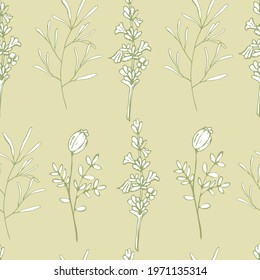 floral seamless pattern-vector illustration ,botanical print wildflowers grass