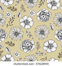 Floral seamless pattern.Vintage elegant flowers.Vector illustration.