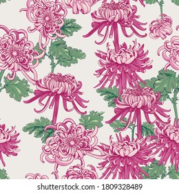 Floral Seamless Pink Chrysanthemum Pattern