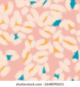 Patrón rosa floral sin fisuras con diferentes flores esponjosas blancas abstractas. Fondo de Vector, diseño, impresión, papel de embalaje, textil