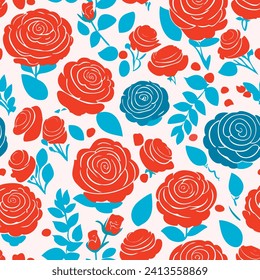 floral seamless red white and cream pattern. lovely girly print vector