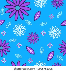 floral seamless repeat pattern with blue, purple and white colors