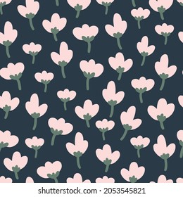 Floral Seamless Repeat Pattern Tulips Field Daisies for Textile, Wallpaper, Paper use. Sweet and Girly