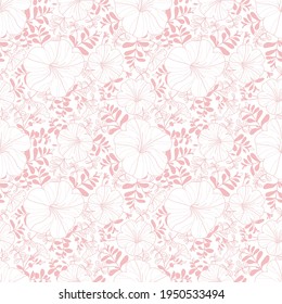 Floral seamless repeat texture. Vector pattern with petunia. Gentle pastel colored background.