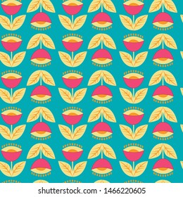 Floral seamless simple retro pattern design. Scandinavian flower style. Vector illustration