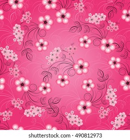 Floral seamless spring pattern with gradient cherry flowers  (vector)

