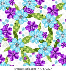 Floral seamless spring pattern with vintage blue and violet flowers, vector EPS 10