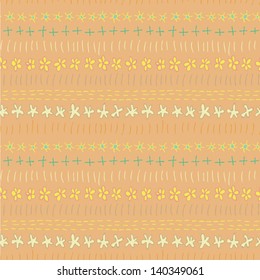 Floral Seamless Strip Pattern (repetitive) on yellow background. Illustration is in eps8 vector mode.