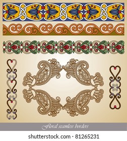 Floral seamless stripe pattern set