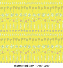 Floral Seamless Strips Pattern (repetitive) on yellow background. Illustration is in eps8 vector mode.