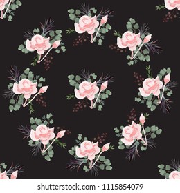 Floral seamless summer pattern, beautiful flower wreath, vector illustration