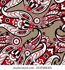 Floral seamless textile pattern in asian batik style
