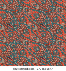 Patrón textil sin costuras floral en estilo batik asiático