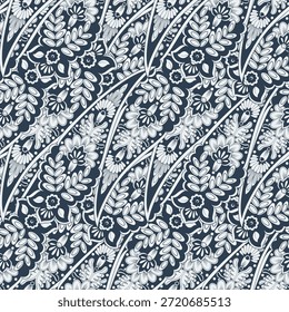 Patrón textil sin costuras floral en estilo batik asiático