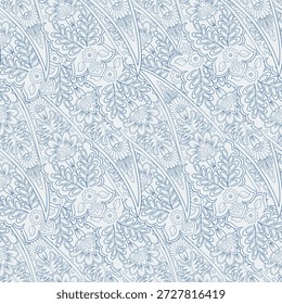Floral seamless textile pattern in asian batik style