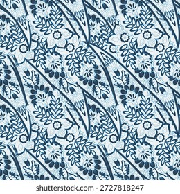 Patrón textil sin costuras floral en estilo batik asiático