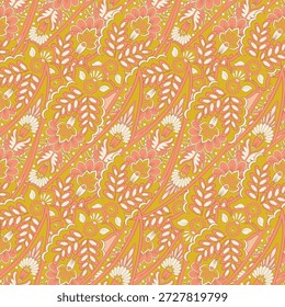 Padrão têxtil sem emenda floral em estilo batik asiático