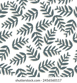 Floral Seamless Texture With 3d Leaves.Seamless pattern of a leaf design.gray leaves with cream shadow and white background. simple geometrical leaves background.