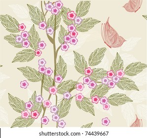 floral seamless texture with butterfly