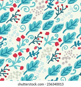 floral seamless texture, cute doodle leaves, vector illustration