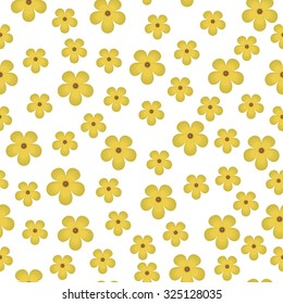 Floral seamless texture of flowers of different size olive green on a white background