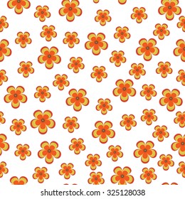 Floral seamless texture of flowers of different size olive-red on a white background