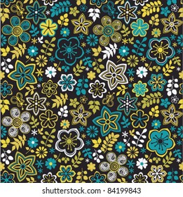 Floral seamless texture. Pattern with flower, bird and butterfly. Endless floral background. Seamless pattern can be used for wallpaper, pattern fills, web page background, surface textures.