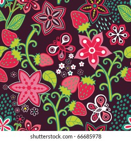  Floral Seamless Texture  with a Strawberry
