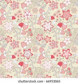 Floral Seamless Texture with a Strawberry