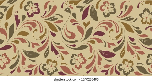 Floral seamless texture for textile, wallpapers, wrapping, paper, background. Decorative plant ornament.