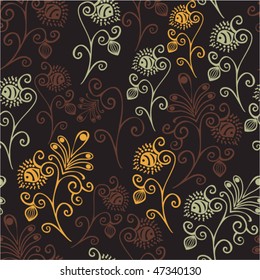 Floral seamless texture. Vector flowers on black.