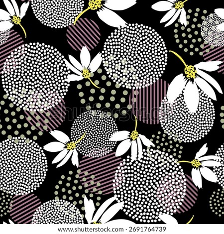 Floral seamless texture, vintage floral pattern with white flowers on purple background
