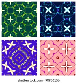 floral seamless textures, abstract patterns; vector art illustration