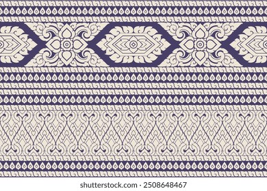 Floral seamless Thai tradition art in damask style design for printed wrapping cover curtain, wallpaper, fabric, clothing, and decoration home isolated in blue background illustration find vector.