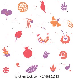 floral seamless tileable pattern with stylized plants and flowers