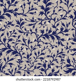 Patrón floral tradicional sin fisuras en estilo paisajista oriental. Se imprimen flores y ramas de fantasía indias estilizadas. Fondo dibujado a mano