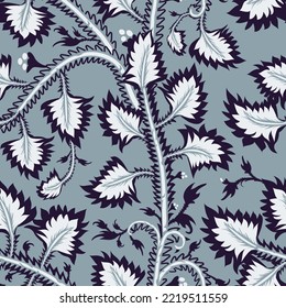 Floral seamless traditional pattern in oriental paisley style. Stylized indian fantasy flowers and branches print. Hand drawn background