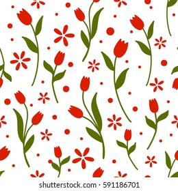 Floral Seamless Tulip Pattern Vector