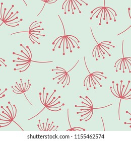 Floral seamless vector background. Abstract red wildflowers. Scandinavian style. Abstract Dandelion flower pattern on blue. Great as simple background for websites, banners, fabric, paper, wallpaper