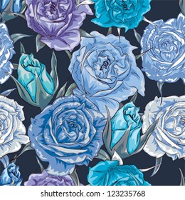 Floral seamless vector background with beautiful flower pattern in cold tones