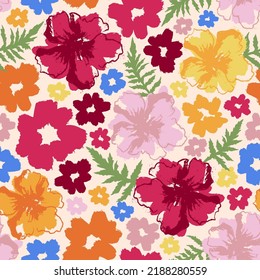 Floral seamless vector background. Endless pattern with beautiful vivid summer meadow flowers. Botanical texture for print, packing, fabric, textile.
