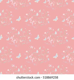 Floral Seamless Vector Background with flowers and butterflies