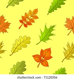 Floral seamless vector background, leaves of plants on the yellow
