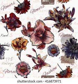 Floral seamless vector background with watercolor style flowers for design